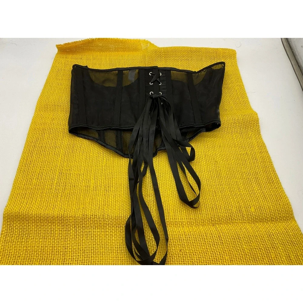 Unbranded Corset Belt Women XL Black Sheer Mesh Lace Up Boned Cincher Goth